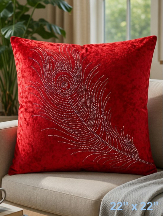 Feather Print Velvet Cushion & Filler
